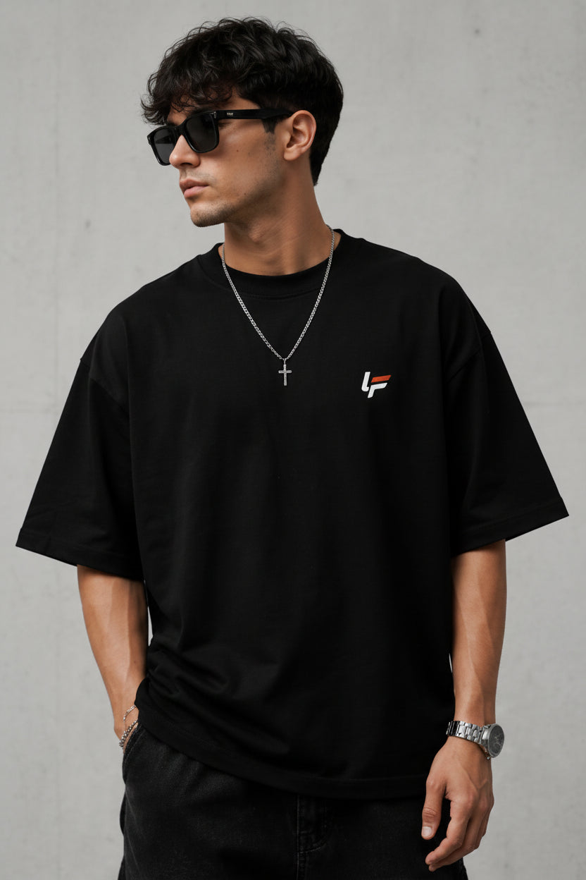 LuckyFits Oversized Graphic T-Shirt – Premium Heavy Cotton Streetwear Tee (Black)