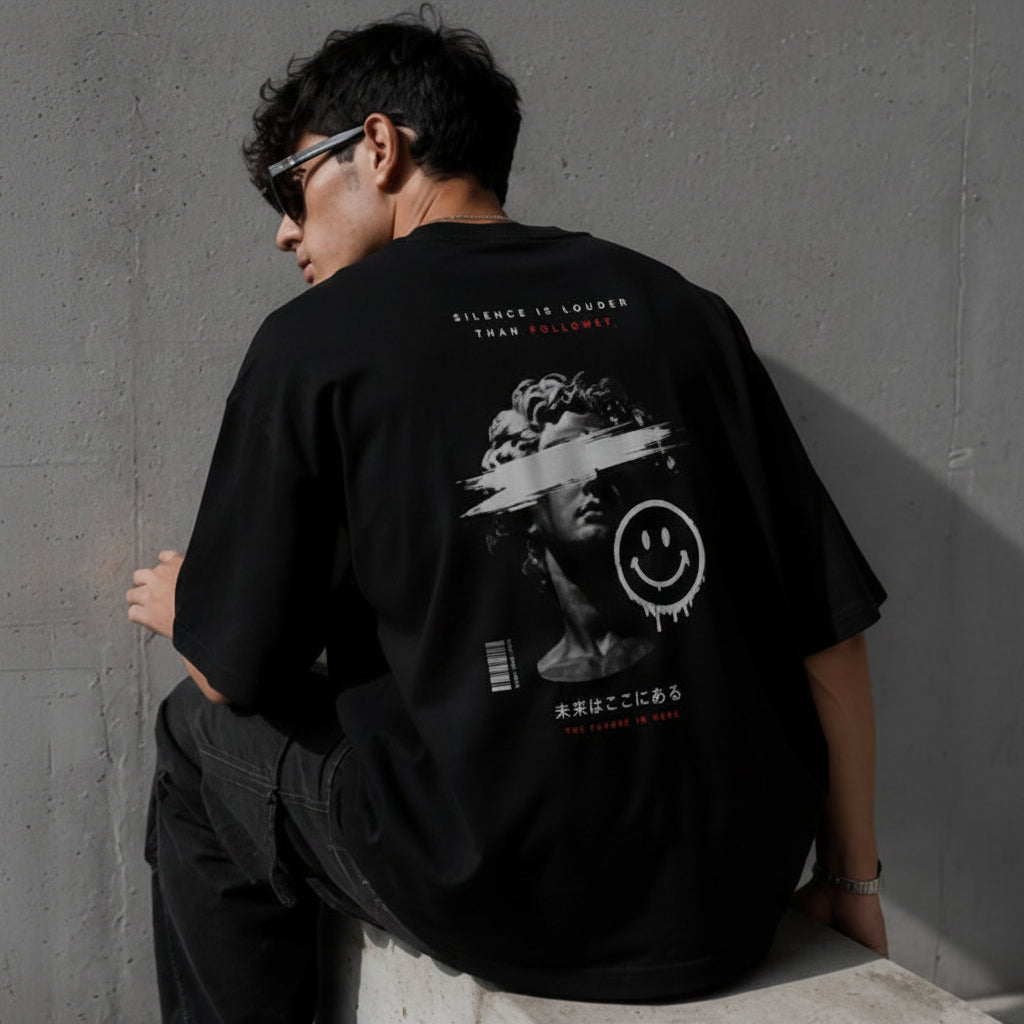 LuckyFits Oversized Graphic T-Shirt – Premium Heavy Cotton Streetwear Tee (Black)